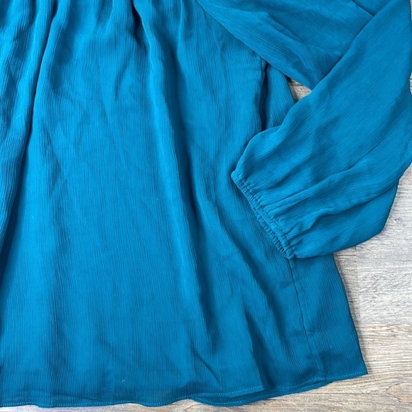 Banana Republic Women’s Turquoise Ruffle Collar Long Sleeve Blouse, size XL - Picture 3 of 10
